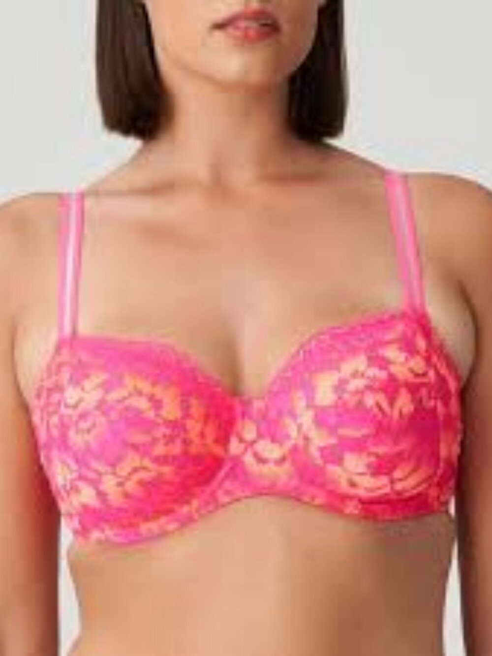 PrimaDonna Twist Hot Pink Orange Floral Lace Underwire Bra Size 36H